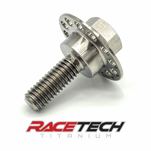 RT61595-0, Titanium M6x1.0x19.5 Hex Head Flange Bolt (11.85x5 Shoulder) Drilled